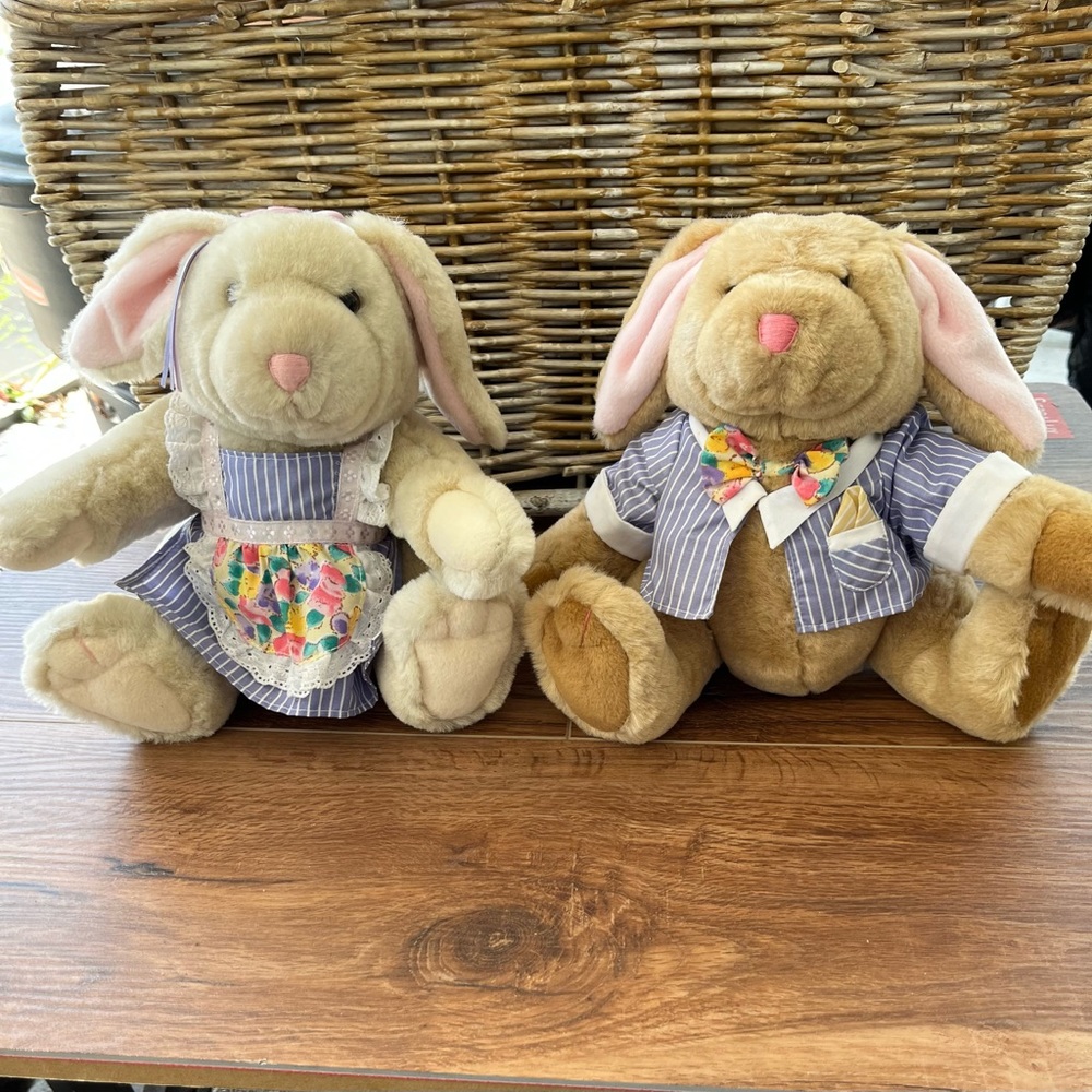The Bialosky Treasury Molly and Michael jointed plush Easter Bunnies.